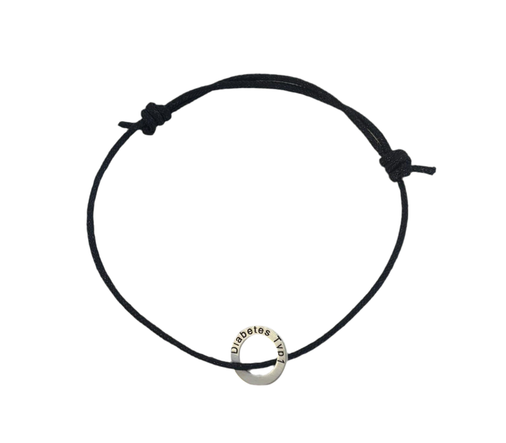 Armband 925er Silber "Diabetes Typ 1" Schwarz