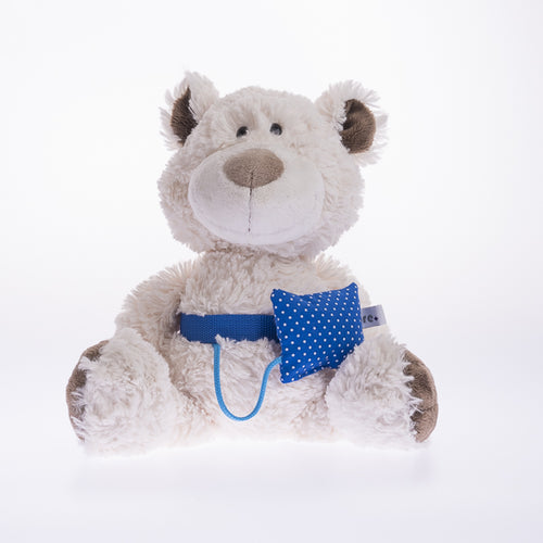 Play insulin pump for cuddly toy or doll blue and white dots
