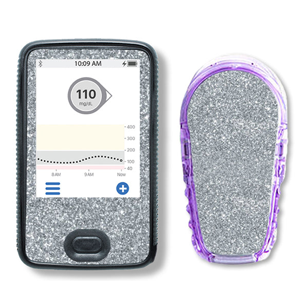 Glitzer Sticker Set für Dexcom G6 silber