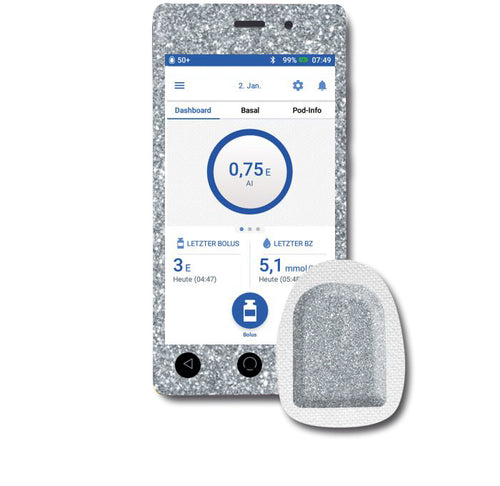 Omnipod DASH Sticker Set "Glitzer Silber"