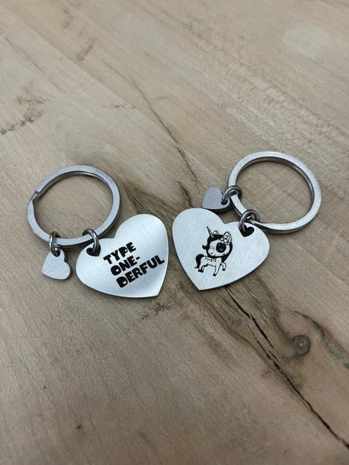 Stainless steel keychain heart "Type One-derful Unicorn"