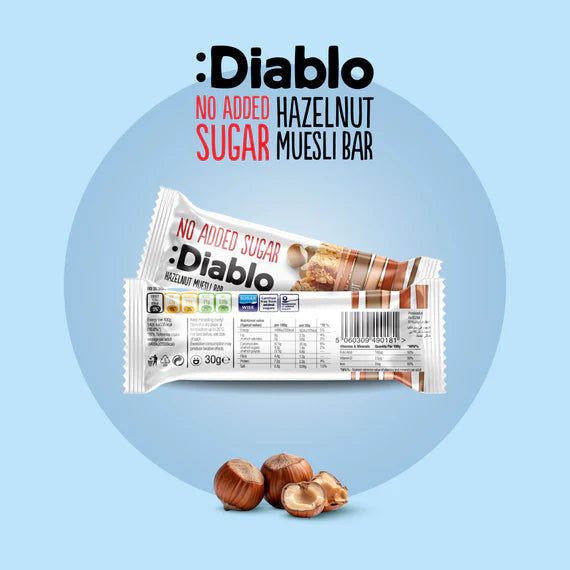 Diablo zuckerfreier Haselnuss Müsli Riegel (30 g) -nur 13g anrechenb.KH