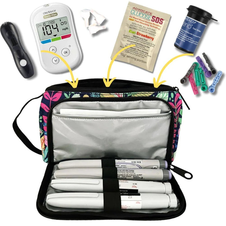 insulin aufbewahren Isoliertes Diabetes INSULIN PEN ETUI "BLUE FLORAL" (für 4 Insulinpens)