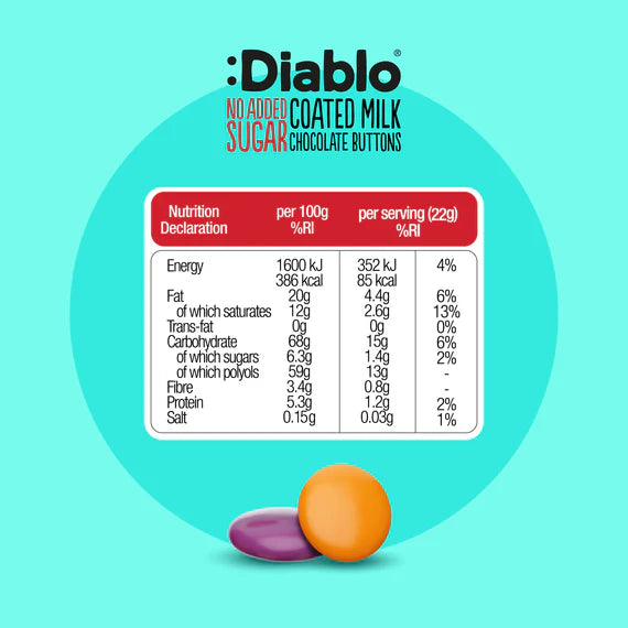 Diablo zuckerfreie Schokolinsen (22g) -nur 1,2g anrechenb.KH
