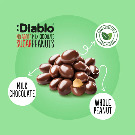 Diablo zuckerfreie Erdnüsse umhüllt von zarter Milchschokolade (40g) -nur 2,4g anrechenb.KH