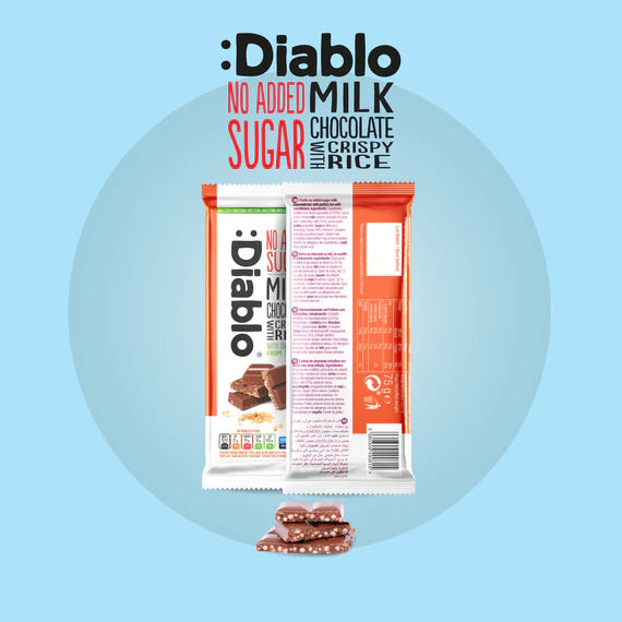 Diablo zuckerfreie Milchschokolade Chrispy Rice 75g - nur 12g anrechenbare KH/Tafel