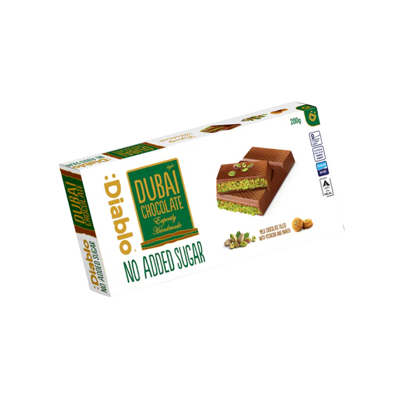 Diablo zuckerfreie Dubaischokolade 200g - nur 10,2g anrechenb. KH/100g