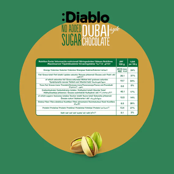 Diablo zuckerfreie Dubaischokolade 200g - nur 10,2g anrechenb. KH/100g