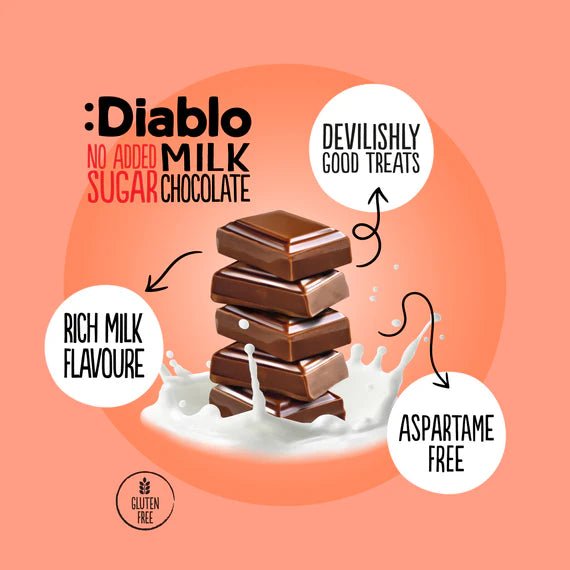 Vorteile von Diablo zuckerfreie Milchschokolade 85g - nur 7g anrechenbare KH/Tafel - von Zuckerschmuck