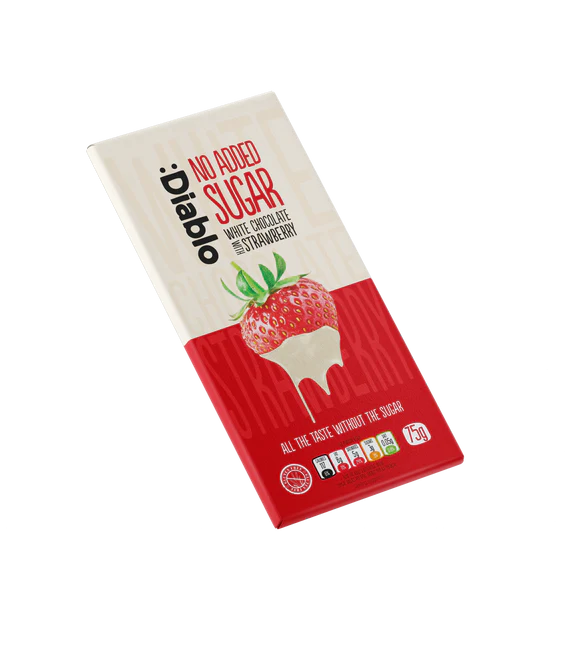 SOMMER SONDERANGEBOT: Diablo zuckerfreie weiße Schokolade mit Erdbeeren 75g - nur 9g anrechenbare KH/Tafel