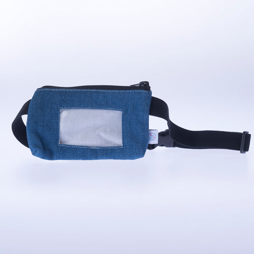 Insulinpumpen + Omnipod DASH Bauchtasche JEANS BLAU mit Sichtfenster und flexiblem Gurt