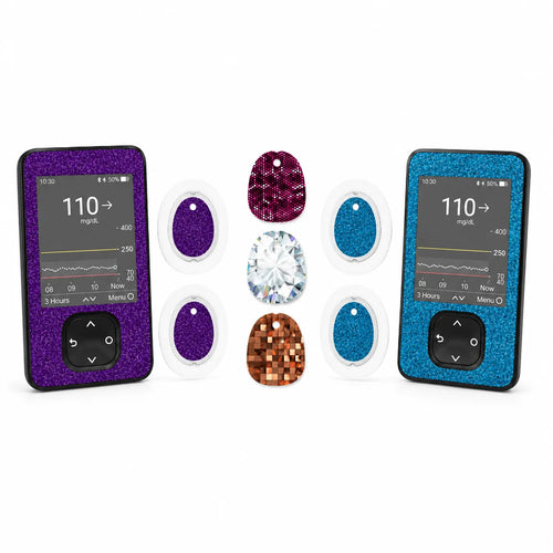 Dexcom G7 Sticker Glitzer-Set: 3x Sensor Sticker, Lila, Türkis und Glitzer