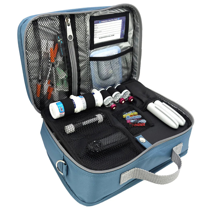 Diabetes Reisetasche mit Gepäckgurt - Stahlblau