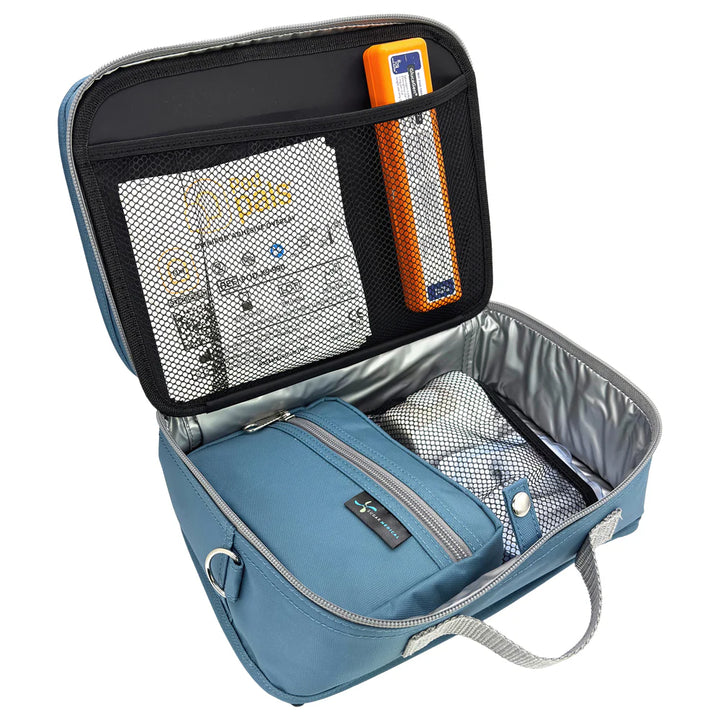 Diabetes Reisetasche mit Gepäckgurt - Stahlblau