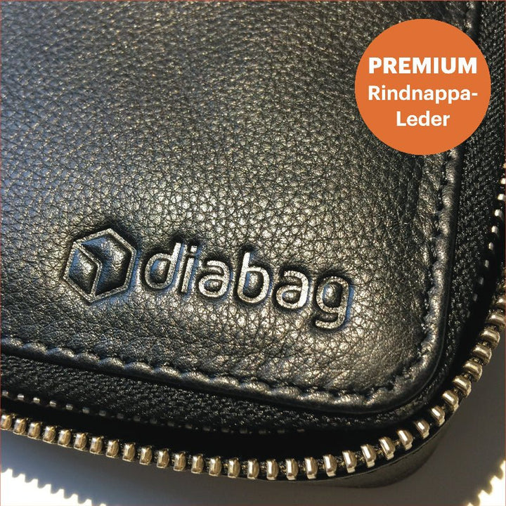 Diabetes Zubehörtasche diabag ''ONE plus'' Rindnappa Leder Schwarz LOGO