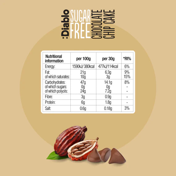 Diablo zuckerfreier Chocolate Chip Kuchen 200g - nur 23g anrechenbare KH/100g