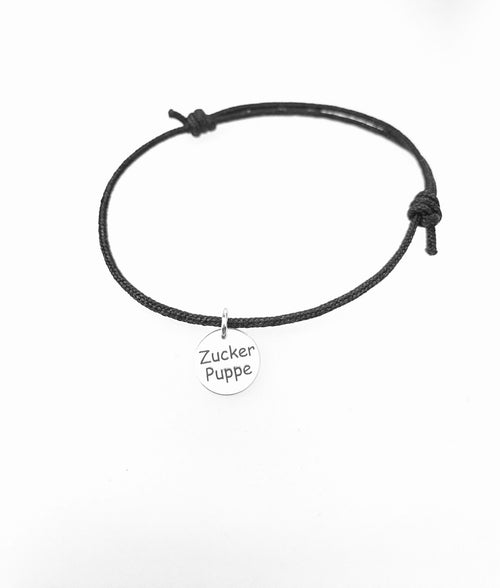 Bracelet made of genuine leather/925 silver "SUGAR DOLL" Black