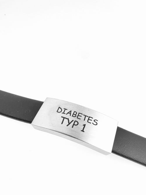 Armband aus Echtleder/Edelstahl "DIABETES TYP 1"