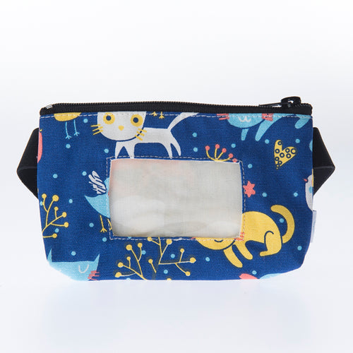 Insulinpumpen + Omnipod DASH Bauchtasche KATZE + VOGEL BLAU mit Sichtfenster und flexiblem Gurt