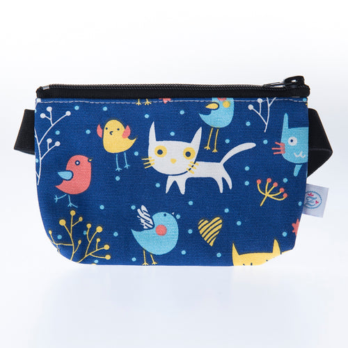 Insulinpumpen + Omnipod DASH Bauchtasche KATZE + VOGEL BLAU mit flexiblem Gurt