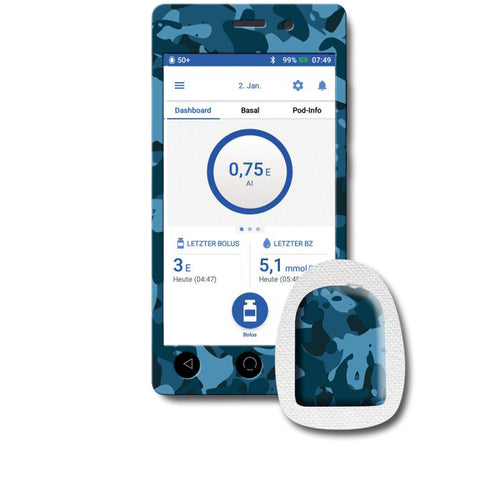 Omnipod DASH Sticker Set "Camouflage blau"