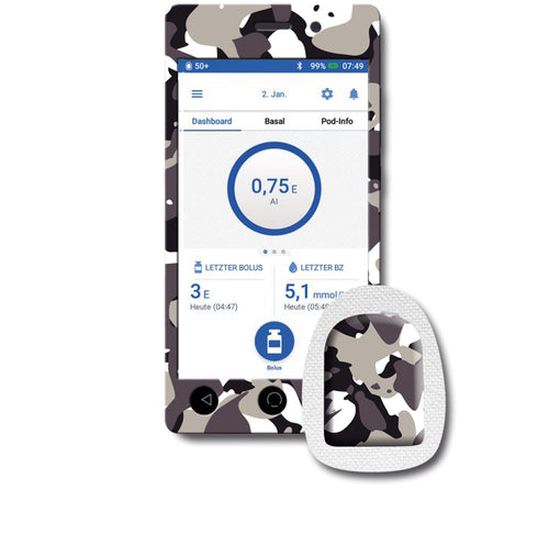 Omnipod DASH Sticker Set "Camo schwarz/weiß"