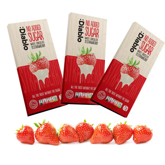 SOMMER SONDERANGEBOT: Diablo zuckerfreie weiße Schokolade mit Erdbeeren 75g - nur 9g anrechenbare KH/Tafel