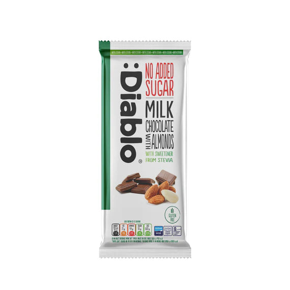 Diablo zuckerfreie Milchschokolade mit Mandeln 75g - nur 6g anrechenbare KH/Tafel