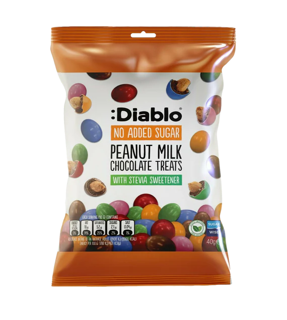 Diablo zuckerfreie Erdnüsse umhüllt von Milchschokolade (40g) -nur 2g anrechenb.KH