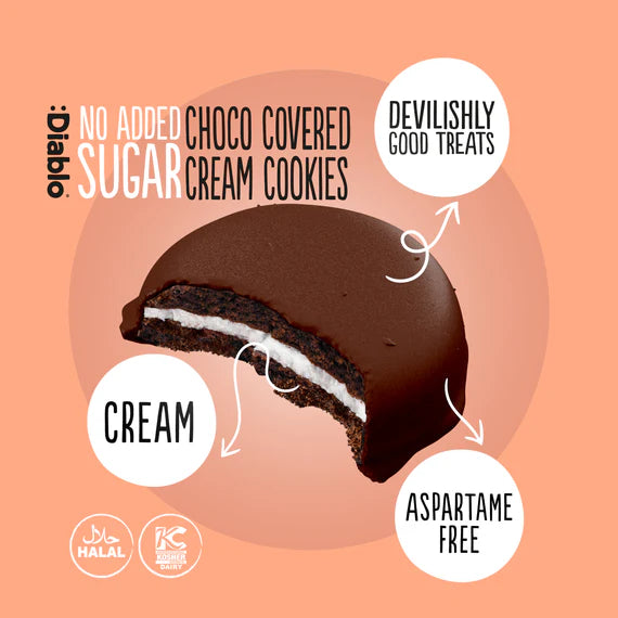 Diablo zuckerfreie Schoko-Creme Kekse 136g - Einzeln verpackt nur 7,2 g anrechenbare KH/2Stk.
