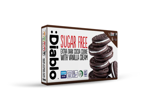 Diablo zuckerfreie dunkle Sandwich Kekse mit Vanillecreme - 176g Einzeln verpackt nur 4,5 g/KH pro Cookie