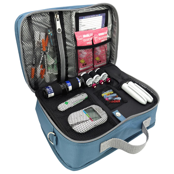 Diabetes Reisetasche mit Gepäckgurt - Stahlblau