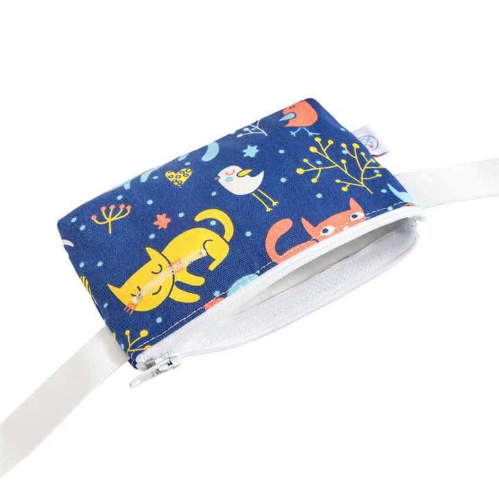Insulinpumpen + Omnipod DASH Bauchtasche KATZE + VOGEL BLAU mit flexiblem Gurt