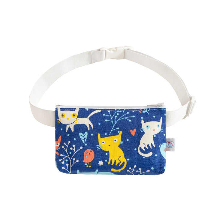 Insulinpumpen + Omnipod DASH Bauchtasche KATZE + VOGEL BLAU mit flexiblem Gurt