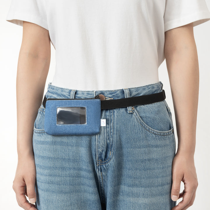 Insulin pump bag JEANS BLUE with viewing window and flexible strap