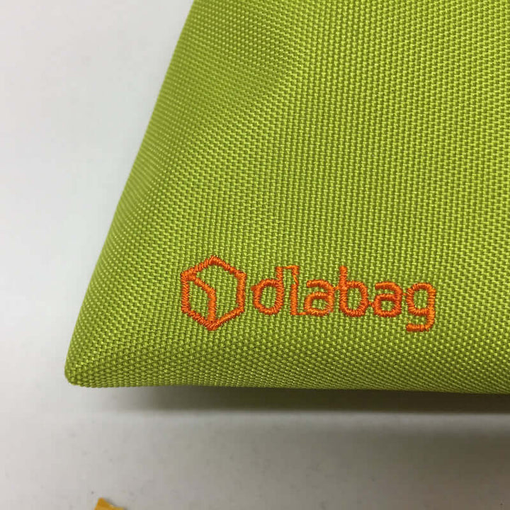 Zuckerschmuck Diabetes Zubehörtasche "Sunny" grün/orange, klein, Logo diabag