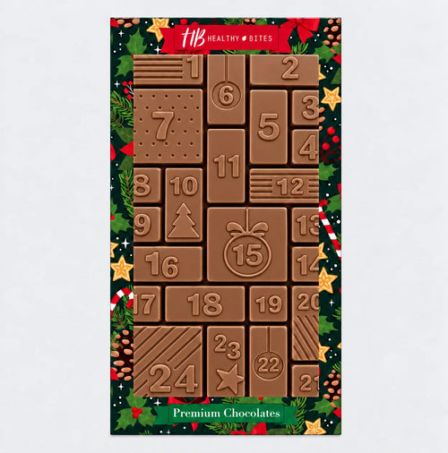 Healthy Bites Schokoladen - Adventskalender, zuckerfreie Vollmilchschokolade, 200g