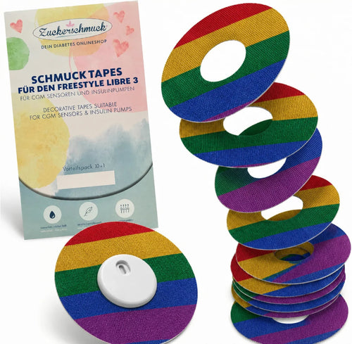 Value Pack 10+1 free JEWELLERY Tape Ring Rainbow (e.g. Libre 3)