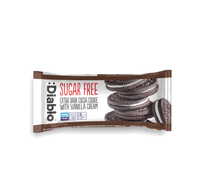 Diablo zuckerfreie dunkle Sandwich Kekse mit Vanillecreme - 176g Einzeln verpackt nur 4,5 g/KH pro Cookie