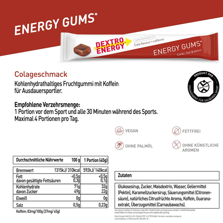 Dextro Energy Gums Cola + Caffeine (6 pieces of 5 g KH each)