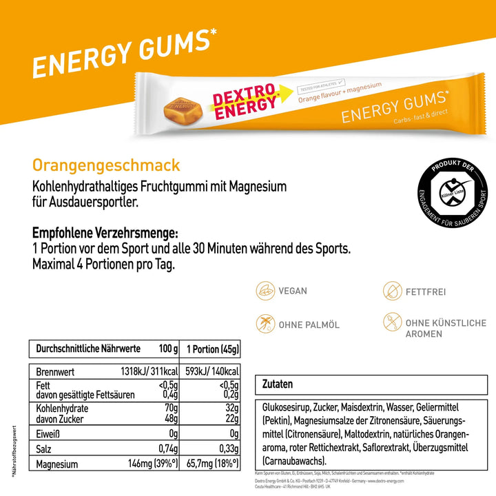 Dextro Energy Gums Orange + Magnesium (6 pieces of 5 g KH each)