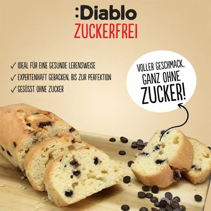 Diablo bizcocho sin azúcar de pepitas de chocolate (200 g, solo 23 g de HC computables/100 g)