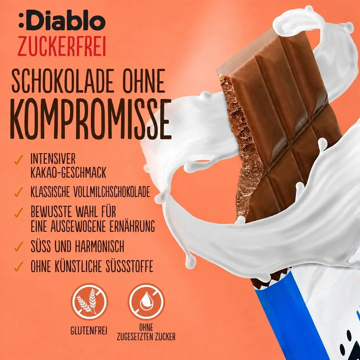 Diablo chocolate con leche sin azúcar (85 g, solo 7 g de HC computables por tableta)