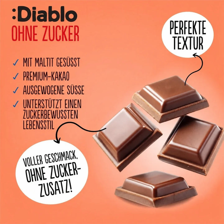 Diablo chocolate con leche sin azúcar (85 g, solo 7 g de HC computables por tableta)