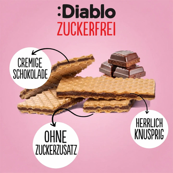 Diablo barquillo sin azúcar con crema de chocolate (150 g, de 9 a 14 g de HC computables por ración de 25 g)