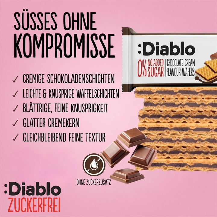 Diablo barquillo sin azúcar con crema de chocolate (150 g, de 9 a 14 g de HC computables por ración de 25 g)
