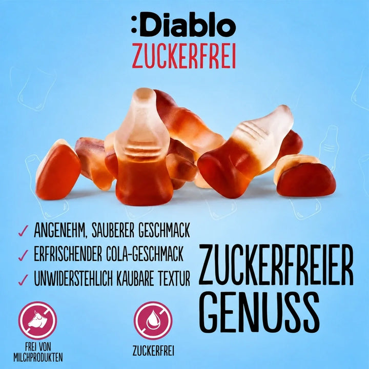 Diablo botellitas de cola sin azúcar (75 g, solo 1,8 g de HC computables por bolsita)