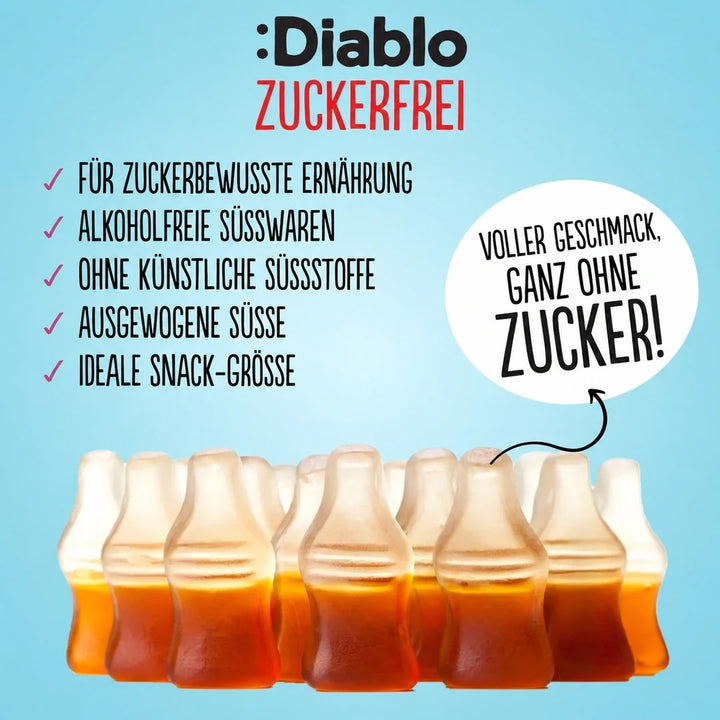 Diablo botellitas de cola sin azúcar (75 g, solo 1,8 g de HC computables por bolsita)