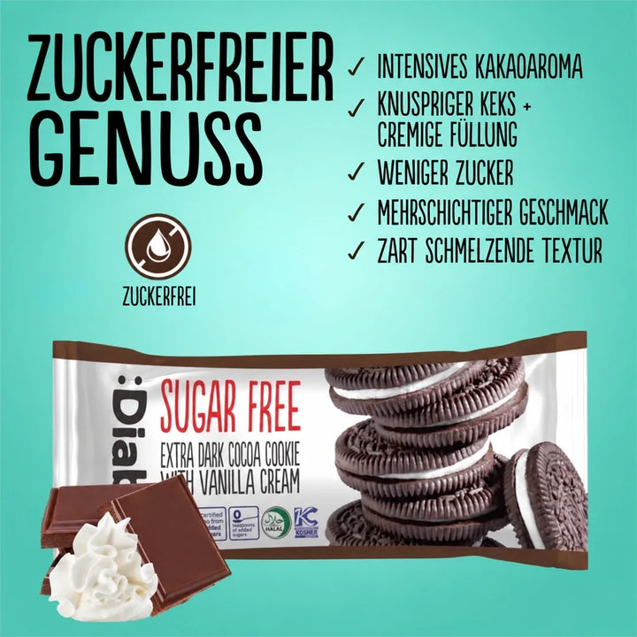 Diablo galletas sándwich de chocolate negro sin azúcar con crema de vainilla (176 g, envasadas individualmente, solo 4,5 g de HC por galleta)
