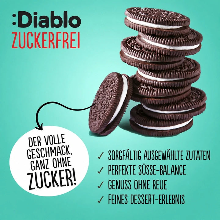 Diablo galletas sándwich de chocolate negro sin azúcar con crema de vainilla (176 g, envasadas individualmente, solo 4,5 g de HC por galleta)